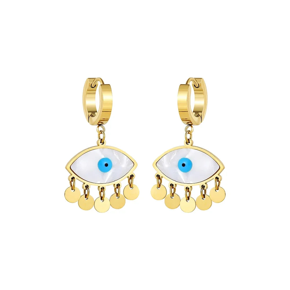 Evil Eye Hoop Earrings  Stainless Steel Drop Earring Opal Zircon