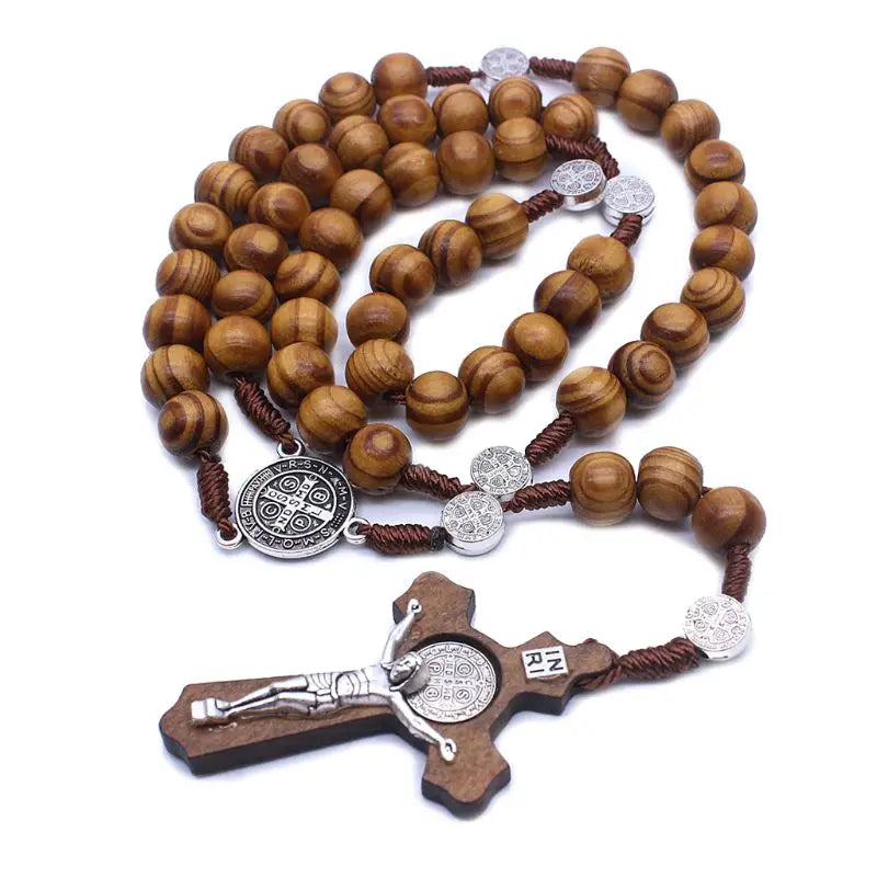 Catholic rosaries Fashion Round Bead Rosary for Cross Religious Wood Beads