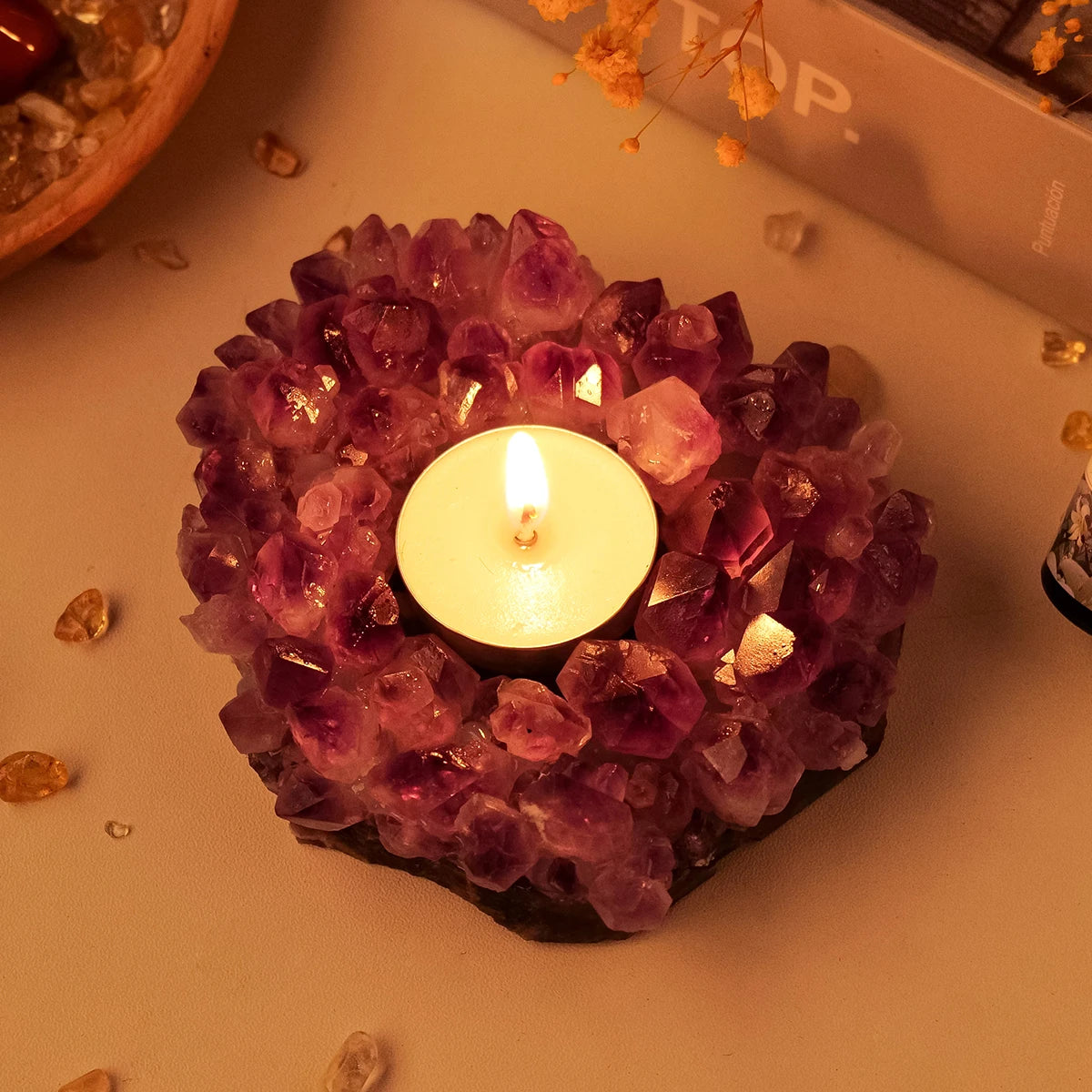 Natural Amethyst Cluster Tea Candle Holder