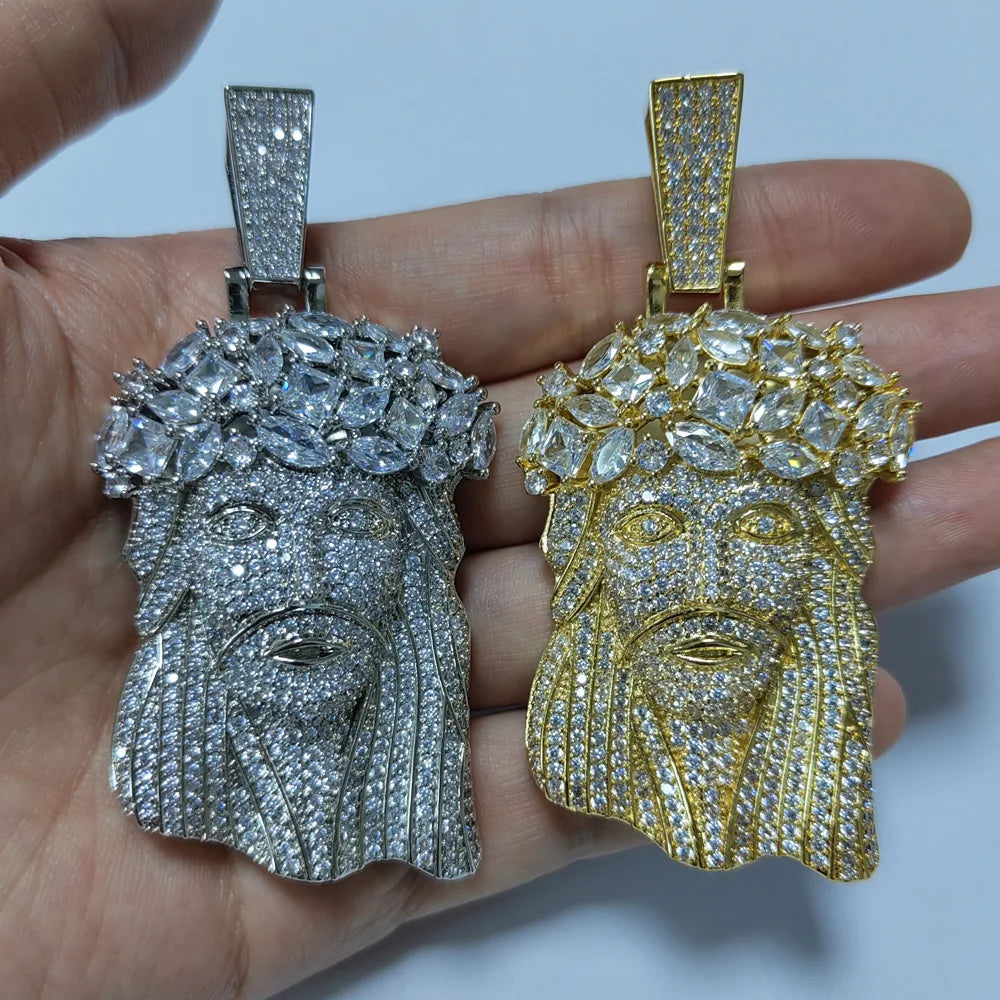 5A+ CZ Stone Paved Bling Iced Out Big JESUS PIECES Pendants Necklaces for Men with 14MM cuban chain