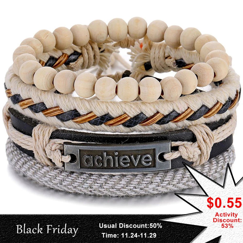 Fashion Beads Leather Wrap Bracelet Set