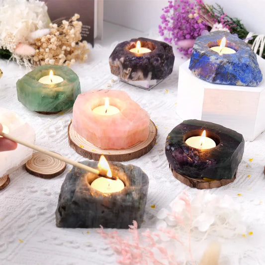 Natural Raw Stone Candle Holders