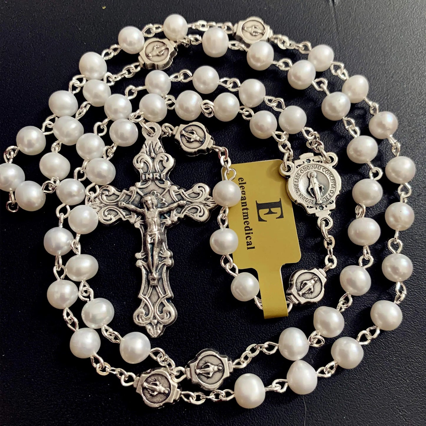 Vintage Pearl Bead Chain Christian Catholic Rosary Cross Rosary Pendant Necklace for Women Men Charm Religious Jewelry Gifts