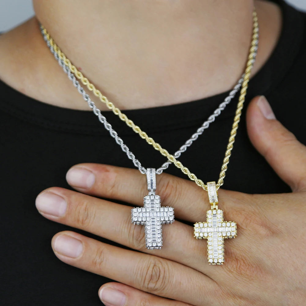 Sparkling Iced Out Bling CZ Cross Pendant Necklace, option with or without chain