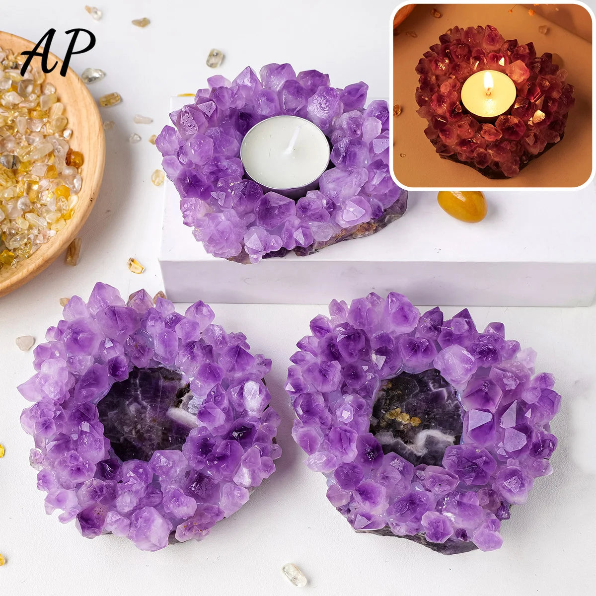 Natural Amethyst Cluster Tea Candle Holder