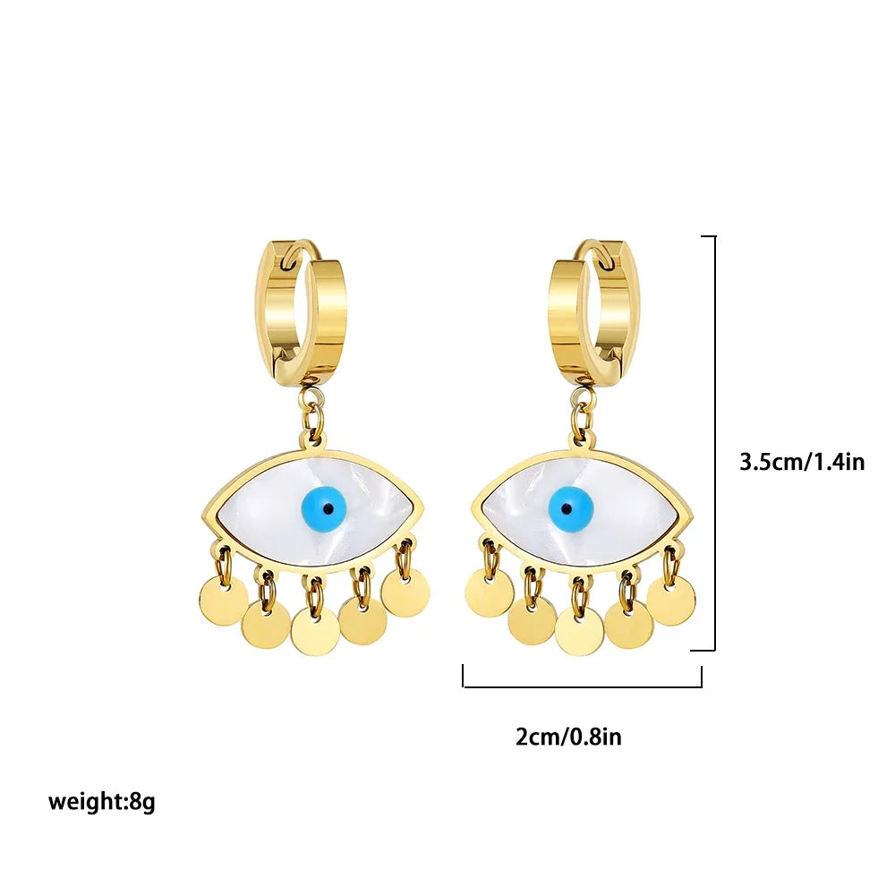 Evil Eye Hoop Earrings  Stainless Steel Drop Earring Opal Zircon