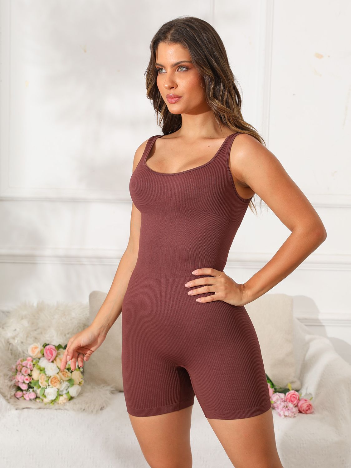 Scoop Neck Wide Strap Active Romper